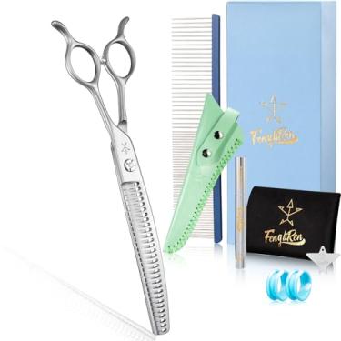 Imagem de Tesoura profissional de alta qualidade para cuidar de cães e ralos, tesoura de mistura de dentes, texturização para animais de estimação, tesoura de liquidificador mais fina de 19 cm, extremamente