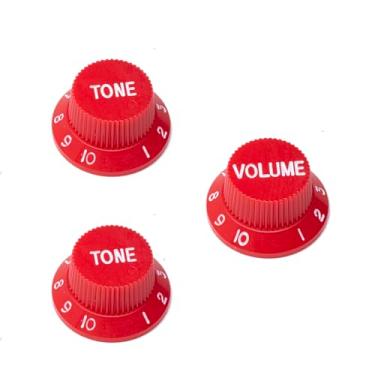 Imagem de DIAO79NI Botões Metric Strat 1 Volume 2 Tone Control Knobs Fine 18-Spline Set para Importação Squier Strat Style Guitarra Elétrica, Vermelho (Branco).