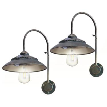 Imagem de Fashionoda Luzes solares de pescoço de ganso ao ar livre à prova d'água - Sensor de movimento rústico vintage luzes de varanda com lâmpadas LED de vidro transparente Edison e 4 painéis solares para