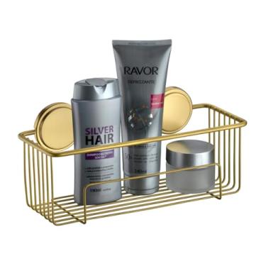 Imagem de Prateleira Suporte Porta Shampoo de Parede Banheiro com Adesivo Dourado - 140DO Future