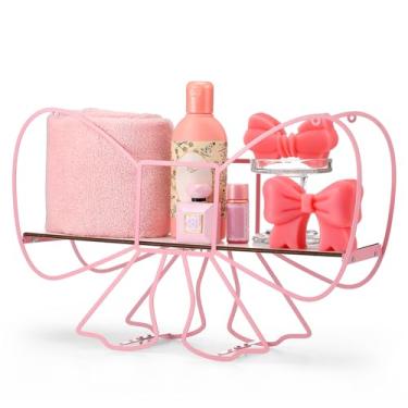Imagem de Otoolling Prateleiras flutuantes de metal decorativas de metal para banheiro, decoração de parede, decoração de parede, laço rosa, para mulheres, meninas, quarto, sala de estar, casa