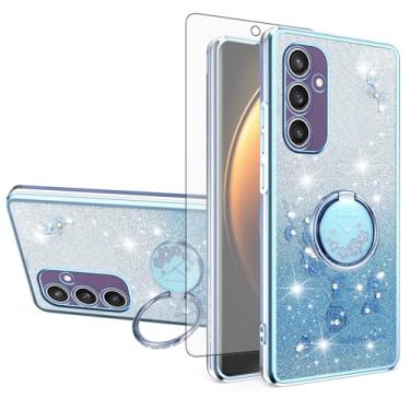 Imagem de Asuwish Capa de celular para Samsung Galaxy S24 Plus S24+ 5G com protetor de tela de vidro temperado, suporte de anel, brilhante, transparente, híbrida, à prova de choque, capa para celular S24Plus