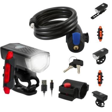 Imagem de Kit Luz Para Bike LED USB Recarregável 300lm + Cadeado de Segurança co