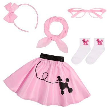 Imagem de Conjunto de saia Poodle rosa Costume Rayekrot dos anos 50 para meninas