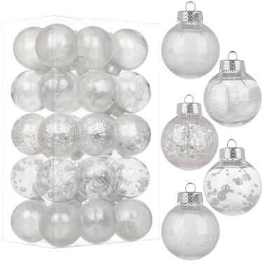 Imagem de Briful Conjunto de bolas de Natal transparentes de plástico transparente à prova de estilhaçamento de 50 mm. Conjunto de bolas de Natal transparentes decorativas com decoração delicada e recheada