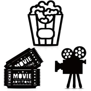 Imagem de 3 peças para decoração de sala de cinema em casa, arte de parede de cinema e pipoca, carretel de filme, placa de parede, cinema em casa, quarto, escritório, estúdio