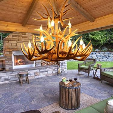 Imagem de XFNVXC Lustre Lig de resina de luxo Lig 8 Ligs Marrom Rústico Chifre de veado Lig Lustre Lig Luxuoso Camada Dupla Quinta Chifres Lig Luminárias
