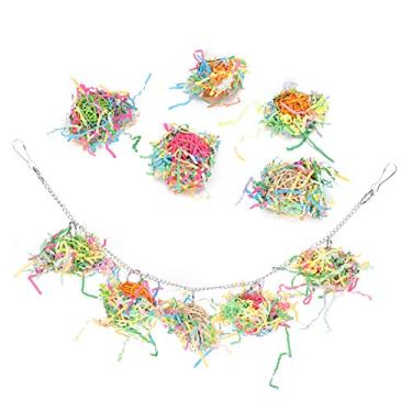 Imagem de GLOGLOW Brinquedo de Trituração para Papagaios, Brinquedo de Mascar Bola de Vime Colorido Com Corrente de Metal, Ideal para Gaiolas de Pássaros e Atividades de Brincadeira