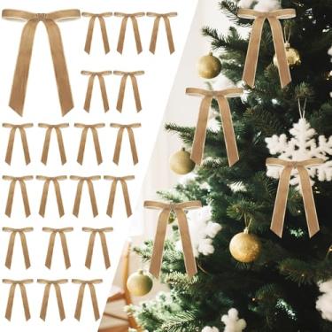 Imagem de Senjie 24 peças de laços de veludo cáqui para árvore de Natal, ornamentos de laços de fita vintage para guirlanda, guirlanda, saco de presente de embrulho de presente, sacos de doces de padaria, sacos