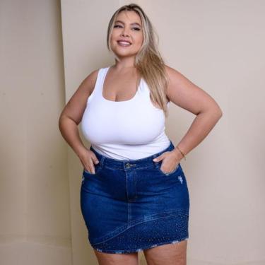 Imagem de Saia Plus Size New Vintagem Laser de Barra Detalhada Strass - ss jeans