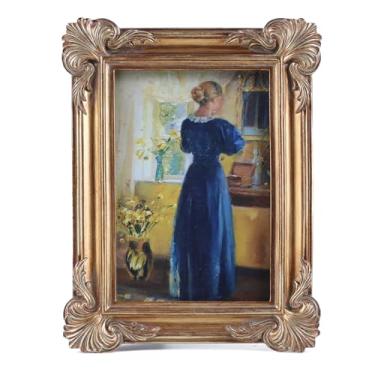 Imagem de SIKOO Porta-retratos vintage 10 x 15 cm, moldura ornamentada antiga com vidro frontal para mesa e parede, decoração de parede vintage, galeria, bronze dourado