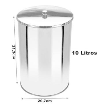Imagem de Lixeira Office Redonda Com Tampa Em Aço Inox 10L - Or3