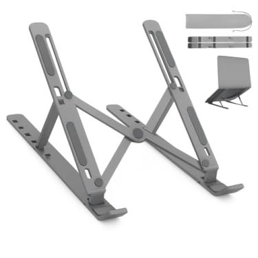 Imagem de Suporte de Notebook em Alumínio Premium - Dobrável, Ergonômico, Ajustável com 6 Níveis de Altura, Portátil e Antiderrapante para Home Office e Estudos