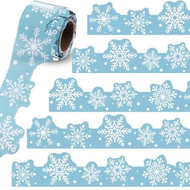 Imagem de Fuutreo Bordas de quadro de avisos de floco de neve de inverno de 10 metros de Natal azul branco com acabamento em quadro-negro decoração de parede para escola primária sala de aula porta de casa