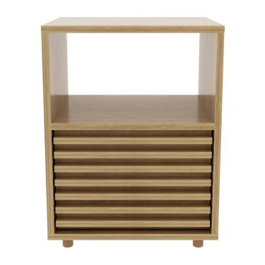 Imagem de Mesa De Cabeceira 38,3cm Com 1 Gaveta Ripada Multimóveis Cr35246 Amêndoa