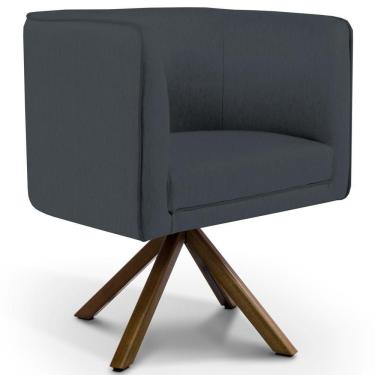 Imagem de Poltrona Decorativa Giratória Base Giromad Madeira Betina C-317 Veludo Cinza - Domi