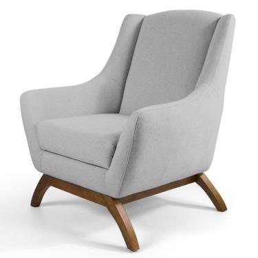 Imagem de Poltrona Decorativa Base Manu Madeira Juliet Linho D-315 Cinza Claro - Domi