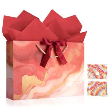 Imagem de JMANNI Sacos de presente, sacos de presente de padrão de mármore com fita, bolsa de presente de papel portátil, padrão de mármore, para qualquer ocasião, incluindo Natal, casamento, festa, dia das