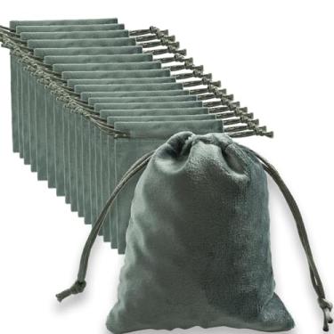 Imagem de Bairdish Sacos de presente com cordão cinza, 16 peças de bolsas de joias de tecido de veludo, 13 cm x 17,78 cm, grandes sacos de lembrancinhas para armazenamento de cristais, doces, artesanato