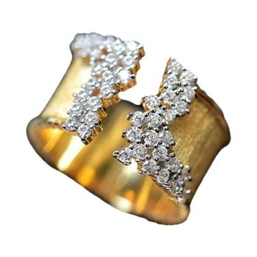 Imagem de Anel De Zircônia Cúbica Dourada Para Mulheres, Banda Larga, Joia De Lu