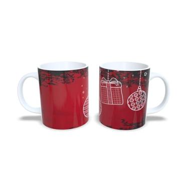 Imagem de Caneca de Cerâmica para Natal, Branca com Decoração Festiva, Design de Estrelas e Bolas Douradas, 325ml (18)