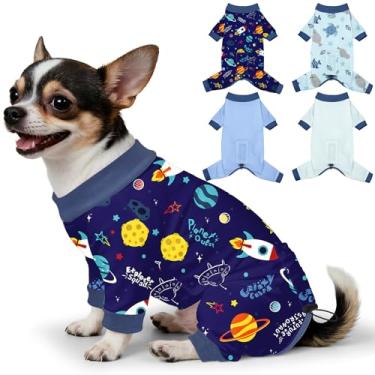 Imagem de Bienbee Pijamas para cães, 4 peças, pijamas macios e elásticos para cães, fantasia para cães pequenos, médios e grandes, meninos e meninas (conjunto de foguetes e animais marinhos) - P