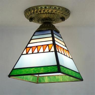 Imagem de Luminária de teto contemporânea LED estilo retrô americano para sala de estar, restaurante, quarto, casa de campo, hotel, corredor, café, bar, decoração em vidro colorido (Estilo 25)