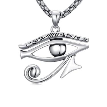 Imagem de Lattd Colar Olho de Hórus Prata Esterlina 925 Pingente Olho de Hórus Egípcio Símbolo Egípcio de Joias de Amuleto, com corrente de aço inoxidável 56 cm + 5 cm
