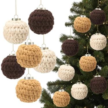 Imagem de Soulchen 6 peças de bolas de crochê de 8,5 cm, enfeites de Natal de malha, decoração neutra boho feito à mão, decoração de crochê para árvore de Natal, decoração rústica de casa de fazenda (marrom