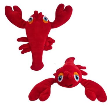 Imagem de Brinquedo Pelúcia Cachorro Gato Mordedor Formato Lagosta 22x17 cm Reduz Estresse e Ansiedade com Apito Sonoro Interativo