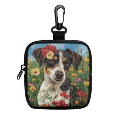 Imagem de Mini porta-moedas porta-chaves bolsa portátil para chaves, moedas, fone de ouvido, batom, porta-cartões, organizador de cabos, bolsa com zíper, acessórios, Flor de cão pastor