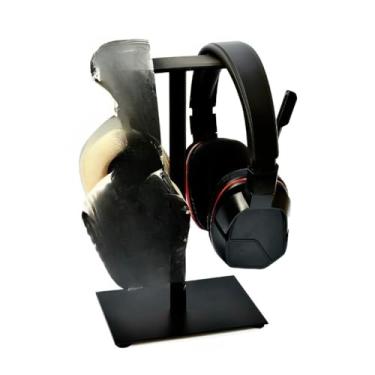 Imagem de Suporte Duplo para Headset, Organizador de Mesa para Fones de Ouvido, Suporte para Headphone Gamer(Preto)
