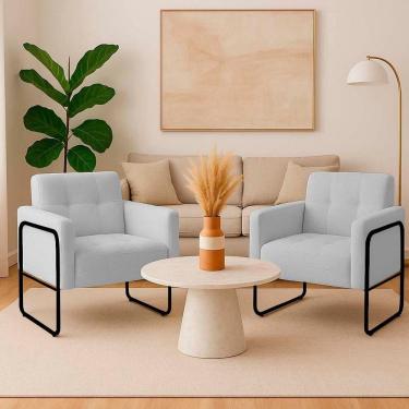 Imagem de Poltrona Sala Industrial Alta Tubo Preto Kit 2 Elisa Bouclê D03 - D`rossi Cor Cinza