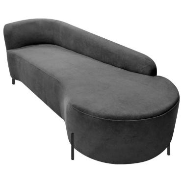 Imagem de Divã Recamier Orgânico França 220cm Lado Dir Pés Metal Preto Linho Cor Cinza Escuro