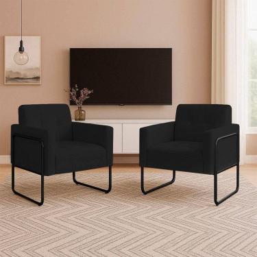 Imagem de Poltrona Sala Industrial Alta Tubo Preto Kit 2 Elisa Veludo Preto D03 - D`rossi