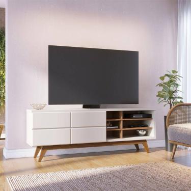 Imagem de Rack Para Sala Bancada De Tv 70 Pol 180cm Cinthia C04 - D`rossi Cor Preto Fosco E Noce Milano