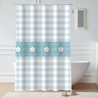 Imagem de Myratts Forro de chuveiro de plástico – Forro de cortina de chuveiro premium EVA 5G com ilhós à prova de ferrugem e 3 ímãs ponderados, cortina de chuveiro à prova d'água para banheiro (flor xadrez