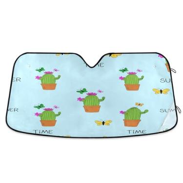 Imagem de SEHANY Pára-brisa de carro cacto planta verde para-sol dobrável janela frontal protetor de viseira solar para carro, SUV, caminhão - Mantenha o veículo fresco, 133 x 23,5 polegadas