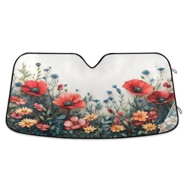 Imagem de ATTX Para-brisa de carro de flores silvestres em aquarela 144.8 cm x 80.0 cm escudo solar universal com proteção UV, persiana de janela frontal automática dobrável para Sedans SUVs caminhões #180