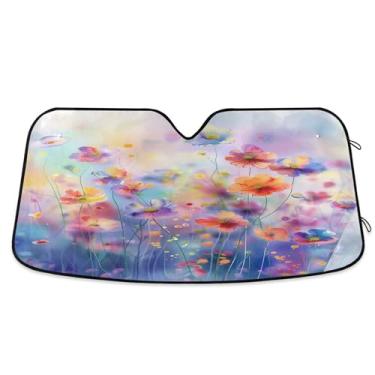 Imagem de SEHANY Para-brisa frontal sombra de sol flores coloridas protetor solar dobrável, bloqueia os raios UV para manter seu veículo fresco. Protetor de viseira solar para carros e caminhões SUV 134,6 x