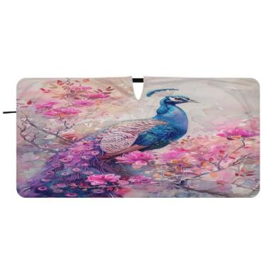 Imagem de Blueangle Para-brisa pavão aquarela para-sol - 149.9 cm x 76.2 cm dobrável carro janela frontal blocos pára-sol raios UV viseira de sol (353)