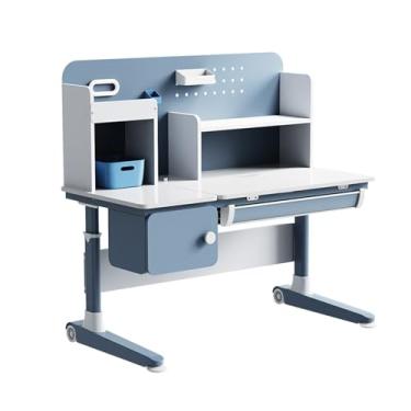 Imagem de Yadlan Kids Desk with Storage, Adjustable Height Ergonomic Tiltable Kids Study Desk Drafting Table Computer Station, Built-in Bookshelf Hutch Multi Function Desktop Blue