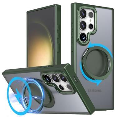 Imagem de MUGCOFF Capa para Samsung Galaxy S24 Ultra com suporte magnético giratório 360, compatível com Magsafe, capa protetora à prova de choque de grau militar translúcida para S24 ultra protetora - 17,3 cm