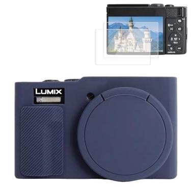 Imagem de Rieibi Capa de silicone para câmera Panasonic Lumix ZS99/TZ99, acessórios para Panasonic Lumix DC-ZS99/TZ99 capa com 2 peças protetoras de tela, capa de lente destacável, azul marinho