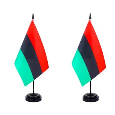 Imagem de JBSJBS Bandeira de mesa afro-americana de 30,5 cm, conjunto de luxo, bandeiras, bandeirinhas africanas, mini pequenas bandeiras de mesa de escritório afro-americanas com base preta para decoração de