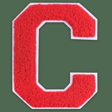 Imagem de QianSiLi Adesivos de letras universitárias de chenille vermelho de 15 cm, letras grandes para jaquetas Letterman, moletons com capuz, mochilas, coletes, roupas, adesivos individuais da letra C