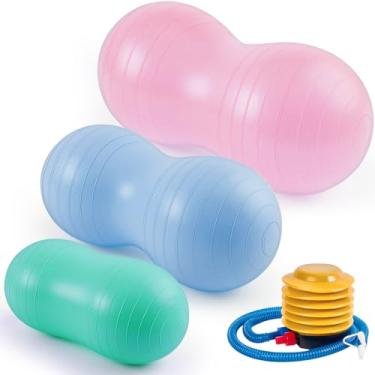 Imagem de Jexine Conjunto de 3 bolas antiexplosão em forma de amendoim – Bola de estabilidade de equilíbrio de ioga para exercícios infantis, gravidez e academia em casa, inclui 1 bomba, 3 opções de tamanho