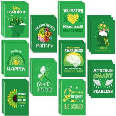 Imagem de Dinifee 200 unidades de mini blocos de notas de saúde mental, bloco de notas pequeno, bloco de notas, conscientização sobre saúde mental em massa, cadernos de bolso com fita verde, 10 estilos