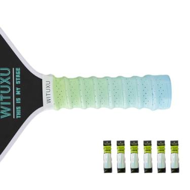 Imagem de WITUXU Pacote com 6 alças perfuradas gradiente de duas cores, fita antiderrapante extralonga de 110 cm para raquetes de tênis/badminton/pás de pickleball e vara de pesca (6 peças - gradiente de luzes