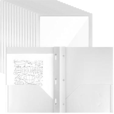 Imagem de Teling 24 pastas de plástico com bolso frontal transparente com 3 garras e 2 bolsos, pastas resistentes com compartimento para cartão, pasta de papel tamanho carta para material de escritório escolar
